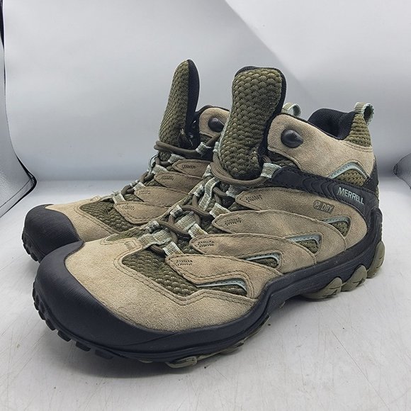 Merrell Dusty Olive Womens 7.5 Tan Boots Waterproof Hiking Camping Summer J12764 - Picture 4 of 13